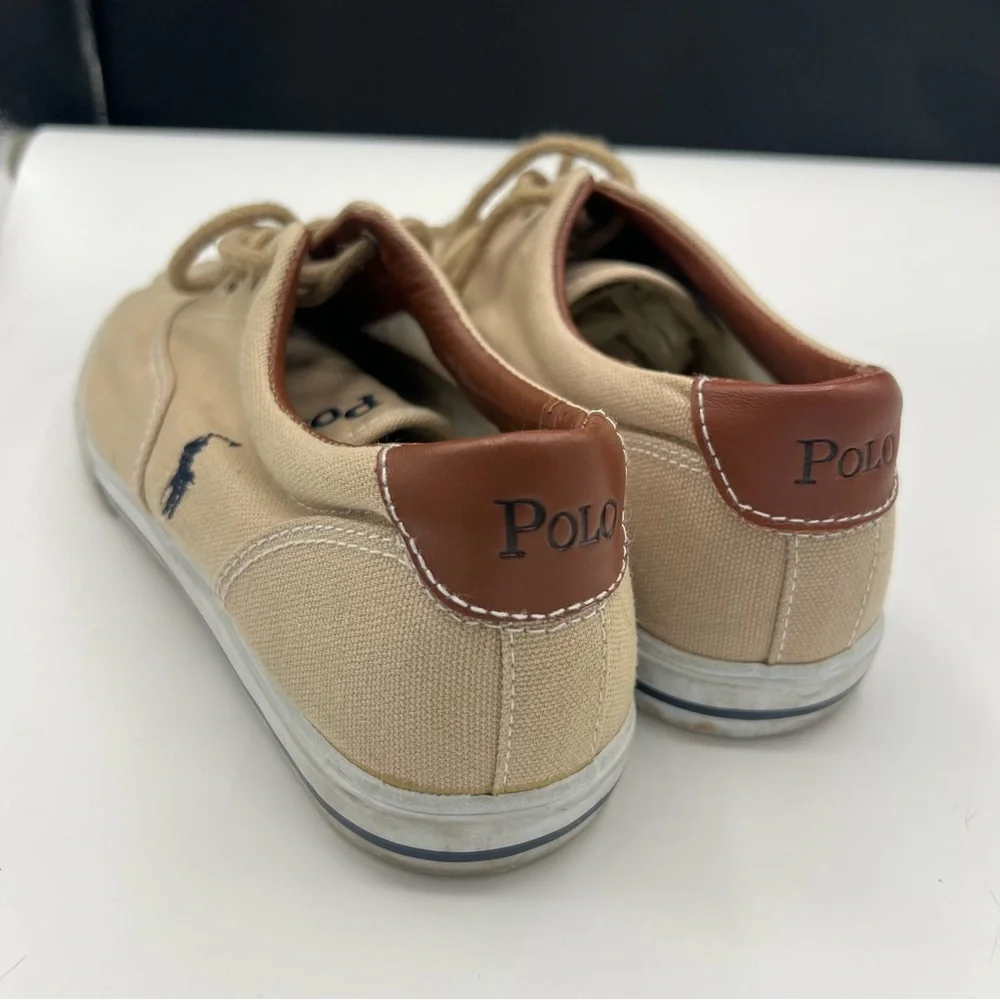 Polo Ralph Lauren Mens Tan Canvas Sneakers Leather Lace Up‎ Low Top Vaughn 7